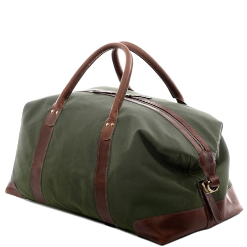 SID & VAIN XL Reisetasche Lennox aus Canvas & Leder I Sporttasche groß groß für Herren und Damen I Weekender Kabinengröße grün handgefertigt von SID & VAIN