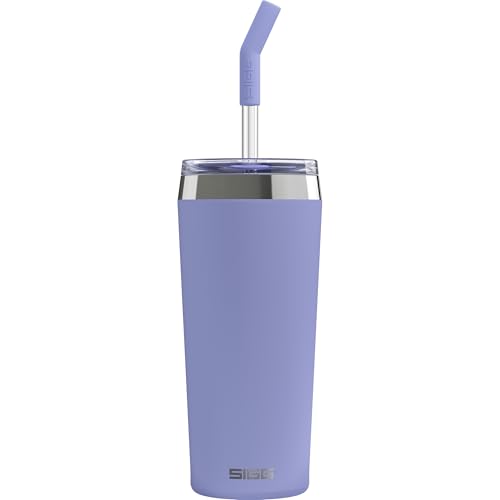 SIGG Helia Kaffeebecher to go 0.6 L, doppelwandig isolierter Thermobecher mit Glas-Strohhalm, auslaufsicherer Tumbler aus Edelstahl für heisse & kalte Getränke, Peaceful Blue von SIGG