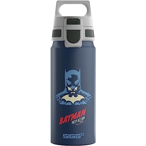 SIGG - Alu Trinkflasche Kinder - WMB ONE Batman Into Action Blue - Für Kohlensäurehaltige Getränke Geeignet - Auslaufsicher - Federleicht - BPA-frei - Klimaneutral Zertifiziert - BLau - 0,6L von SIGG