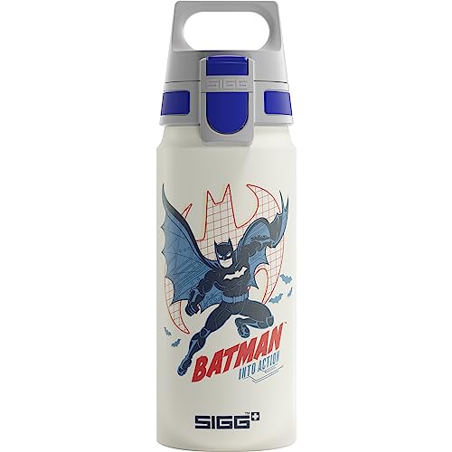 SIGG - Alu Trinkflasche Kinder - WMB ONE Batman Into Action White - Für Kohlensäurehaltige Getränke Geeignet - Auslaufsicher - Federleicht - BPA-frei - Klimaneutral Zertifiziert - Weiss - 0,6L von SIGG