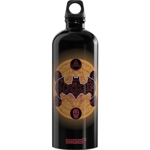SIGG - Alu Trinkflasche - Traveller Batman Classic Gold - Klimaneutral Zertifiziert - Für Kohlensäurehaltige Getränke Geeignet - Auslaufsicher - Federleicht - BPA-frei - Schwarz - 1L von SIGG