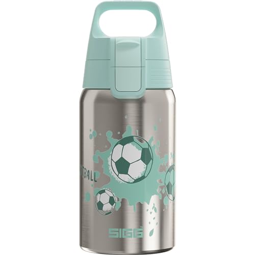 SIGG - Edelstahl Trinkflasche Kinder - Shield One love Football - Für Kohlensäurehaltige Getränke Geeignet - Auslaufsicher - Federleicht - BPA-frei - Grau - 0,5L von SIGG