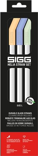 SIGG Helia Glas Trinkhalme Set (3 Stück) Day, wiederverwendbare und spülmaschinenfeste Strohhalme aus Glas, inkl. Reinigungsbürste für Trinkhalme, large von SIGG