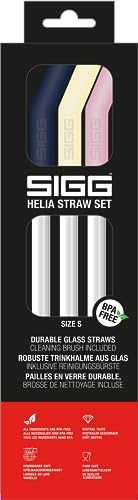 SIGG Helia Glas Trinkhalme Set (3 Stück) Night, wiederverwendbare und spülmaschinenfeste Strohhalme aus Glas, inkl. Reinigungsbürste für Trinkhalme, small von SIGG