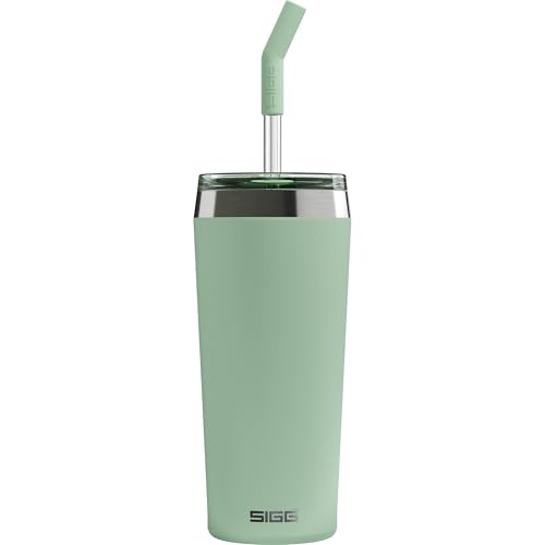 SIGG Helia Kaffeebecher to go (0.45 L / 0.6 L), doppelwandig isolierter Thermobecher mit Glas-Strohhalm, auslaufsicherer Tumbler aus Edelstahl für heisse & kalte Getränke von SIGG