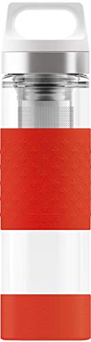 SIGG Hot & Cold Glass, 0.4 L, Doppelwandige-isolierte Glas Trinkflasche mit Silikonschutz, BPA Frei, Rot von SIGG