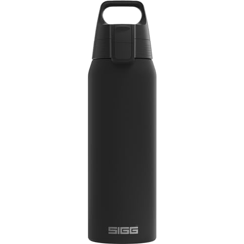 SIGG - Isolierte Trinkflasche - Shield Therm One Black - Für kohlensäurehaltige Getränke geeignet - Auslaufsicher - Spülmaschinenfest - BPA-frei - 90% recycelter Edelstahl - Schwarz - 0.75L von SIGG