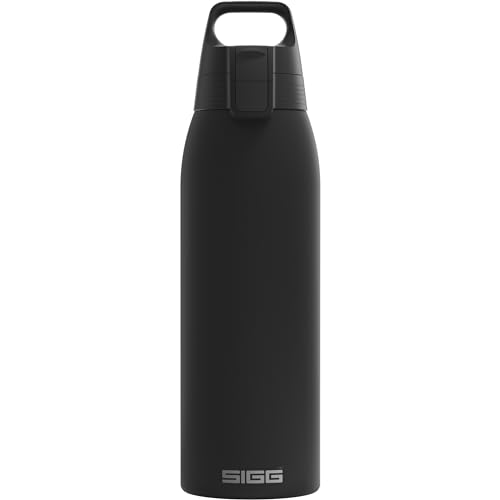 SIGG - Isolierte Trinkflasche - Shield Therm One Black - Für kohlensäurehaltige Getränke geeignet - Auslaufsicher - Spülmaschinenfest - BPA-frei - 90% recycelter Edelstahl - Schwarz - 1L von SIGG