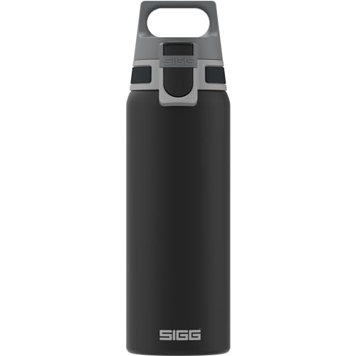 SIGG Shield One Trinkflasche (0.75 L), schadstofffreie und auslaufsichere Trinkflasche, langlebige Trinkflasche aus Edelstahl mit ONE Top, Schwarz von SIGG