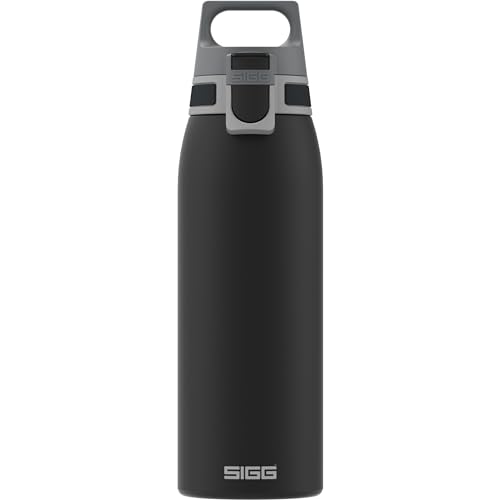 SIGG - Edelstahl Trinkflasche - Shield ONE Black - Für Kohlensäurehaltige Getränke Geeignet - Auslaufsicher - Federleicht - BPA-frei - Schwarz - 1L von SIGG