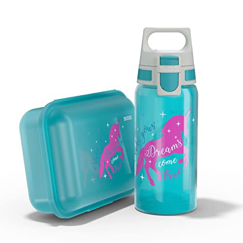 SIGG - Trinkflasche Kinder 0,5L & Brotdose 1L - Viva Lunchbox Set Unicorn - Federleicht - Spülmaschinenfest- BPA-frei - Ideal Für Die Schule - Blau von SIGG