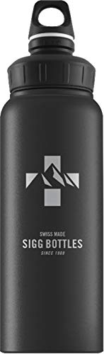 SIGG - Alu Sport Trinkflasche - WMB Mountain Black - Klimaneutral Zertifiziert - Für Kohlensäurehaltige Getränke Geeignet - Auslaufsicher - Federleicht - BPA-frei - Schwarz Mit Schweizer Kreuz - 1L von SIGG