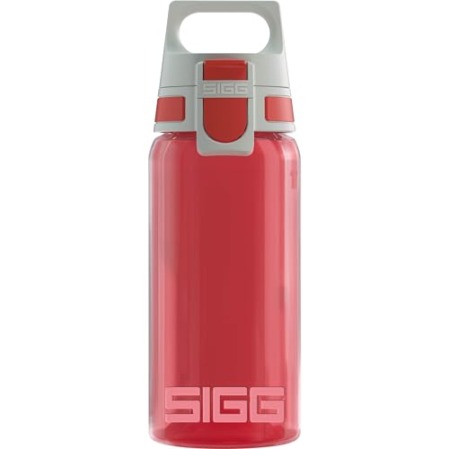SIGG VIVA ONE Red Kinder Trinkflasche (0.5 L), schadstofffreie Kinderflasche mit auslaufsicherem Deckel, einhändig bedienbare Sporttrinkflasche, Rot von SIGG