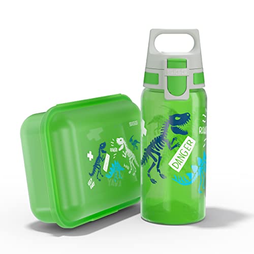 SIGG - Trinkflasche Kinder 0,5L & Brotdose 1L - Viva Lunchbox Set Horses - Federleicht - Spülmaschinenfest- BPA-frei - Ideal Für Die Schule - Grün von SIGG