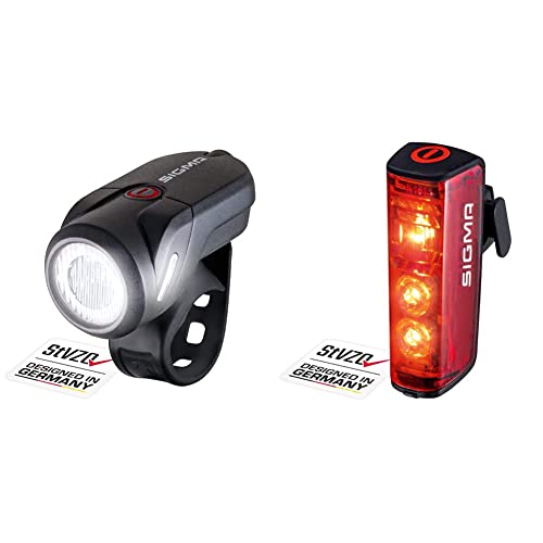 SIGMA SPORT - Aura 35 | LED Fahrradlicht 35 Lux | StVZO zugelassenes, akkubetriebenes Vorderlicht & - Blaze | LED Fahrradlicht | StVZO zugelassenes, akkubetriebenes Rücklicht mit Bremslicht von SIGMA SPORT