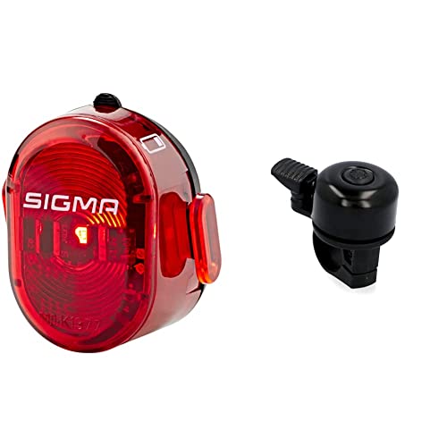 SIGMA SPORT Nugget II Fahrradbeleuchtung, Rot, One Size & Fischer Mini Fahrradglocke, schwarz, One Size von SIGMA SPORT