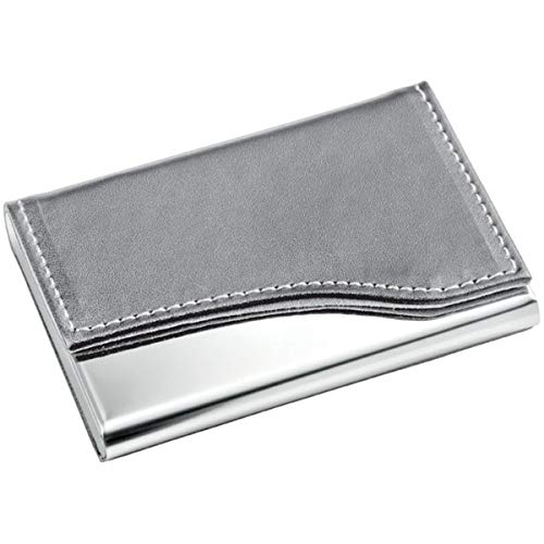 SILBERKANNE Visitenkartenetui mit Leder grau 9x6x1 cm Silber Plated versilbert in Premium Verarbeitung von SILBERKANNE