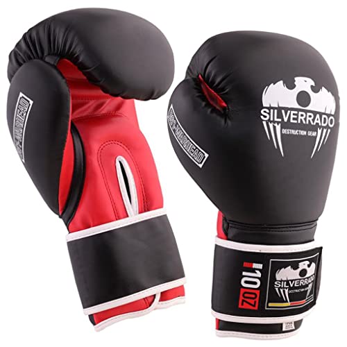 SILVER RADO® Boxhandschuhe für professionelles Kampfsporttraining Muay Thai Kickboxen MMA Sparring Schlagen Boxhandschuhe aus Leder für Männer und Frauen 8 10 12 14 16 oz (Rot, 10oz) von SILVER RADO