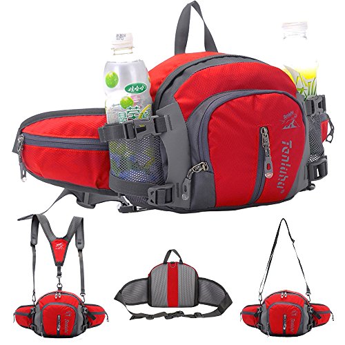 SINOKAL multifunktionale Militärstil Canvas-Pack Gürteltasche Wasser Widerstand Fanny Packungen mit Flaschenhalter für Laufen, Wandern, Radfahren, Klettern, Camping Reisen (Rot) von SINOKAL