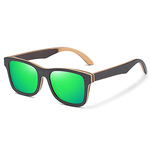 Natürliche Holz-Sonnenbrille für Herren, polarisierte Sonnenbrille, Vollrahmen, Holzschattierungen, Brille, handgefertigt für (grün) von SISWIM