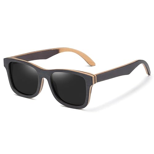 Natürliche Holz-Sonnenbrille für Herren, polarisierte Sonnenbrille, Vollrahmen, Holzschattierungen, Brille, handgefertigt für (schwarz) von SISWIM