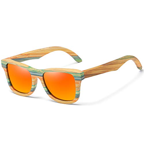 SISWIM Skateboard Holz Bambus Sonnenbrille Polarisiert für Damen Herren Holz Sonnenbrille UV-Schutz Linse (Rot) von SISWIM