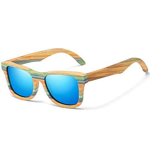 SISWIM Skateboard Holz Bambus Sonnenbrille Polarisiert für Damen Herren Holz Sonnenbrille UV-Schutz Linse (blau) von SISWIM