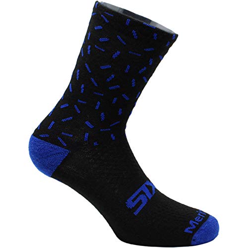 SIX2 Merinos Socks, Unisex, Erwachsene, Schwarz/Blau-Linie, I von SIXS