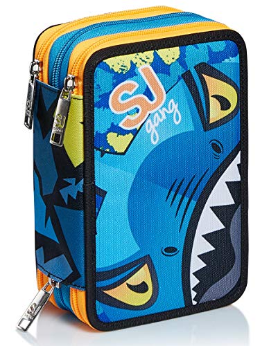 SJ GANG Federmäppchen, Mäppchen, mehrfarbig, Federtasche für Schreibwaren, Etui mit Stiften, Kugelschreiber, & mehr, Kinder, Mädchen & Jungen, Grundschule, 3 Fächer; Tiere grau von SJ GANG STYLE JAM GANG