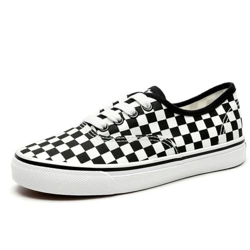 Segeltuchschuhe für Damen Schwarz-Weiße Plaid Leinwand Schuhe Für Männer Und Frauen Komfortable Paar Sneakers-2-41 von SJFYB
