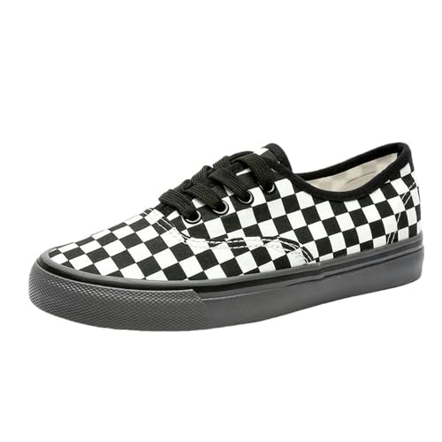 Segeltuchschuhe für Damen Schwarz-Weiße Plaid Leinwand Schuhe Für Männer Und Frauen Komfortable Paar Sneakers-4-38 von SJFYB