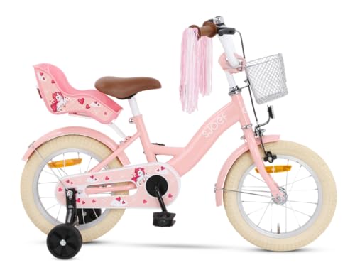 SJOEF Dolly Kinderfahrrad 14 Zoll | Kinder Fahrrad für Mädchen/Jugend | Ab 2-7 Jahren | 12-18 Zoll | inklusive Stützräder (Rosa) von SJOEF