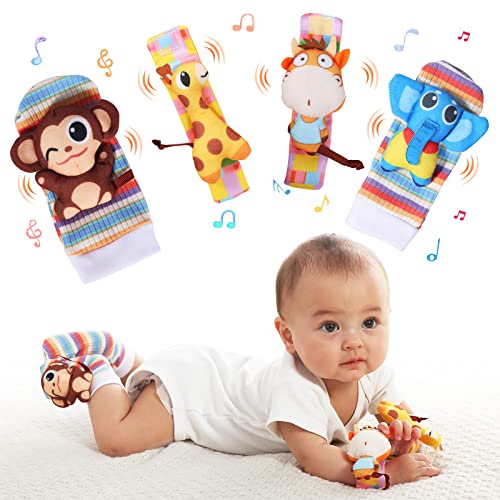 Sensorisches Spielzeug für Babys, Jungen, Mädchen, Geschenke, 0–12 Monate, Fußfinder und Handgelenkrasseln für Kleinkinder, Entwicklungsspielzeug für Babys, Spielzeugsocken und Baby-Handgelenkrassel von SJYIH
