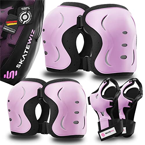 SKATEWIZ Knieschoner Kinder Schoner Inliner Kinder - Knieschützer Inliner Protektoren Set - Schützer Inline Skates Kinder Rollschuhe - Skateboard Schutzausrüstung - Impact Größe M in Pink Schwarz von SKATEWIZ