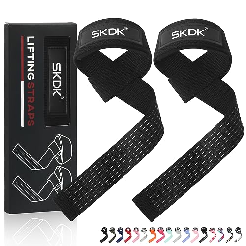 SKDK Handgelenk-Zughilfen aus Baumwolle, Kreuzhebebänder mit Neopren gepolstertes Handgelenk, rutschfestes Silikon, für Gewichtheben, Bodybuilding, Xfit, Krafttraining (Black1) von SKDK