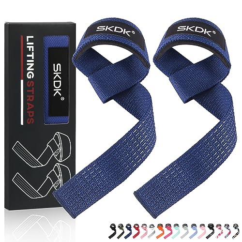 SKDK Handgelenk-Zughilfen aus Baumwolle, Kreuzhebebänder mit Neopren gepolstertes Handgelenk, rutschfestes Silikon, für Gewichtheben, Bodybuilding, Xfit, Krafttraining (Blue1) von SKDK