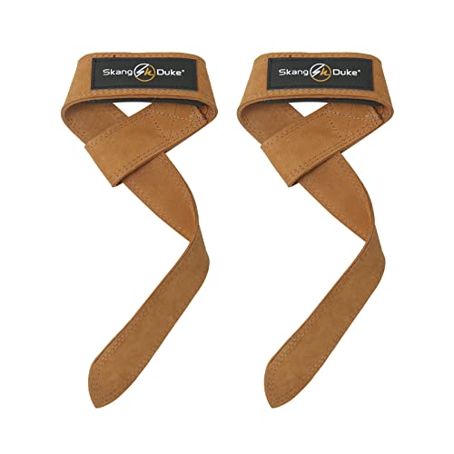Starke Leder-Powerlifting-Riemen, Handgelenkgriffe, Kreuzhebegurte mit Neopren-Handgelenk gepolstert und rutschfestem Silikon, für Gewichtheben, Bodybuilding, Krafttraining, Klimmzug (Paar) (Leder) von SKDK