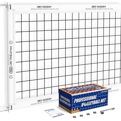 SKEERY Professionelles Volleyballnetz, offizielle Größe, 91 x 90 cm, ausgestattet mit doppelten Stahlkabeln mit 90 cm doppelseitigen Stangen, tragbares Volleyballnetz für Hinterhof, Schule, Plätze von SKEERY