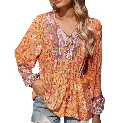 Boho V-Ausschnitt Blumenmuster Bluse Damen Elegant Lässige 70er Jahre Outfit Tunika Damen Langarm Casual Sommer Outfits Orange L Boho V-Ausschnitt Blumenmuster Bluse Damen Elegant Lässige 70er Jahre Outfit Tunika Damen Langarm Casual Sommer Outfits Orange L von SKFLABOOF