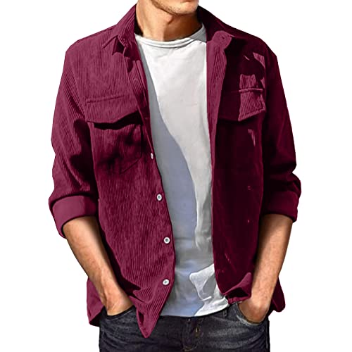 Cordhemd Herren Jacke Hemd Cord Dünne Hemdjacke Freizeithemd Einfarbig with Button Placke Langarm Regular Fit Casual Festival Hemd von SKFLABOOF