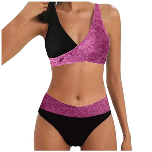 Damen Cross Back Badeanzüge | Push Up Bademode Bikini Sets Bauchweg High Waist Triangel Bikini-Sets (002f Purple, M) F von SKFLABOOF