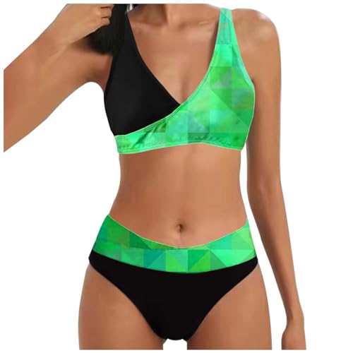 Damen Cross Back Badeanzüge | Push Up Bademode Bikini Sets Bauchweg High Waist Triangel Bikini-Sets (003c Green, S) F von SKFLABOOF