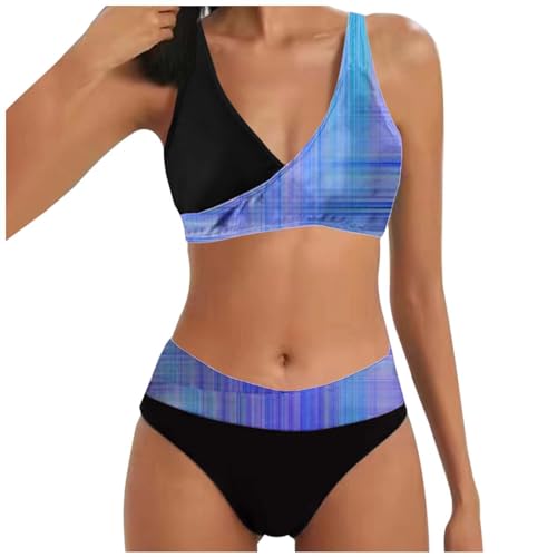 Damen Cross Back Badeanzüge | Push Up Bademode Bikini Sets Bauchweg High Waist Triangel Bikini-Sets (003d Light Blue, M) von SKFLABOOF