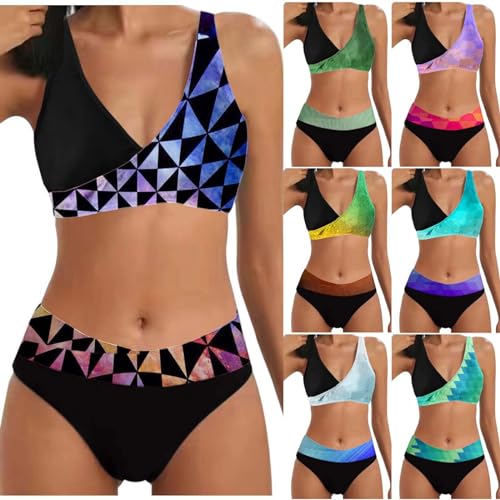 Damen Cross Back Badeanzüge | Push Up Bademode Bikini Sets Bauchweg High Waist Triangel Bikini-Sets (004e Navy, XXL) von SKFLABOOF