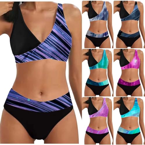 Damen Cross Back Badeanzüge | Push Up Bademode Bikini Sets Bauchweg High Waist Triangel Bikini-Sets (005b Dark Blue, L) F von SKFLABOOF