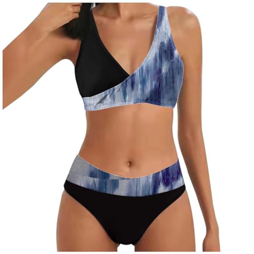 Damen Cross Back Badeanzüge | Push Up Bademode Bikini Sets Bauchweg High Waist Triangel Bikini-Sets (005d Grey, XL) von SKFLABOOF