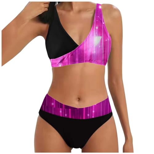 Damen Cross Back Badeanzüge | Push Up Bademode Bikini Sets Bauchweg High Waist Triangel Bikini-Sets (005e Hot Pink, M) von SKFLABOOF