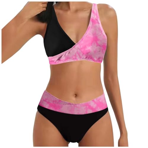 Damen Cross Back Badeanzüge | Push Up Bademode Bikini Sets Bauchweg High Waist Triangel Bikini-Sets (006f Pink, S) von SKFLABOOF