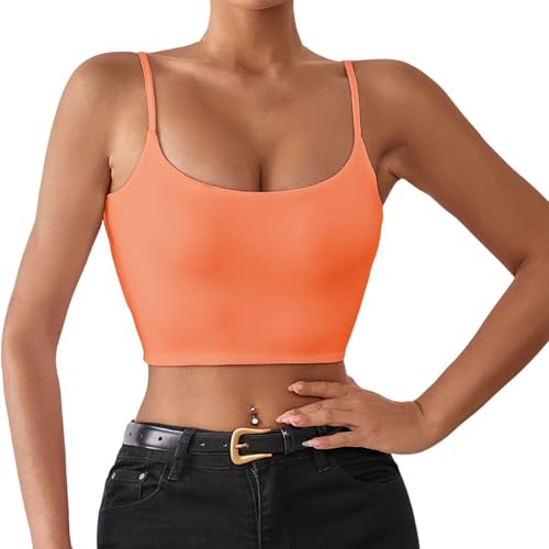 Tanktop Damen Sport Activewear-Shirts & Blusen Für Tops Fashion Fitness Tshirt Gym Crop Tank Top Trägertop Sommer Eng Orange, XS von SKFLABOOF