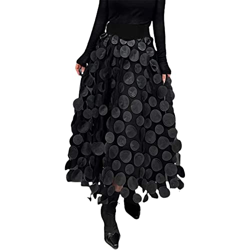 Rock Damen Lang Tüllrock 3D Polka Dot Faltenrock Vintage A-Linie Rock Midi Rock Hohe Taille Hochzeitsfeier Lang Rock Schwarz L Rock Damen Lang Tüllrock 3D Polka Dot Faltenrock Vintage A-Linie Rock Midi Rock Hohe Taille Hochzeitsfeier Lang Rock Schwarz L von SKFLABOOF